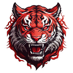 Abstract tiger head close up with tangled doodle elements. Full color illustration. generative ai