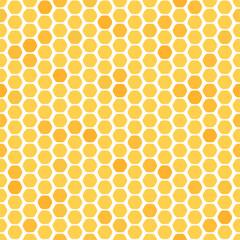 Honeycombs seamless pattern. Orange yellow honeycomb background. Beekeeping, agriculture and seasonal harvest. Decorative abstract racy vector print design