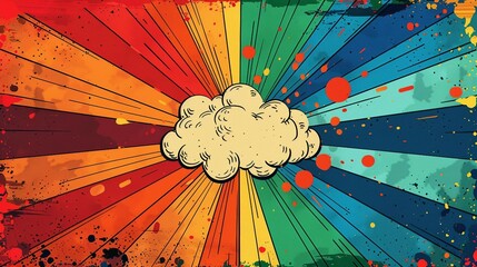 a nostalgic vintage retro comic boom explosion template with classic retro rainbow stripes. 
