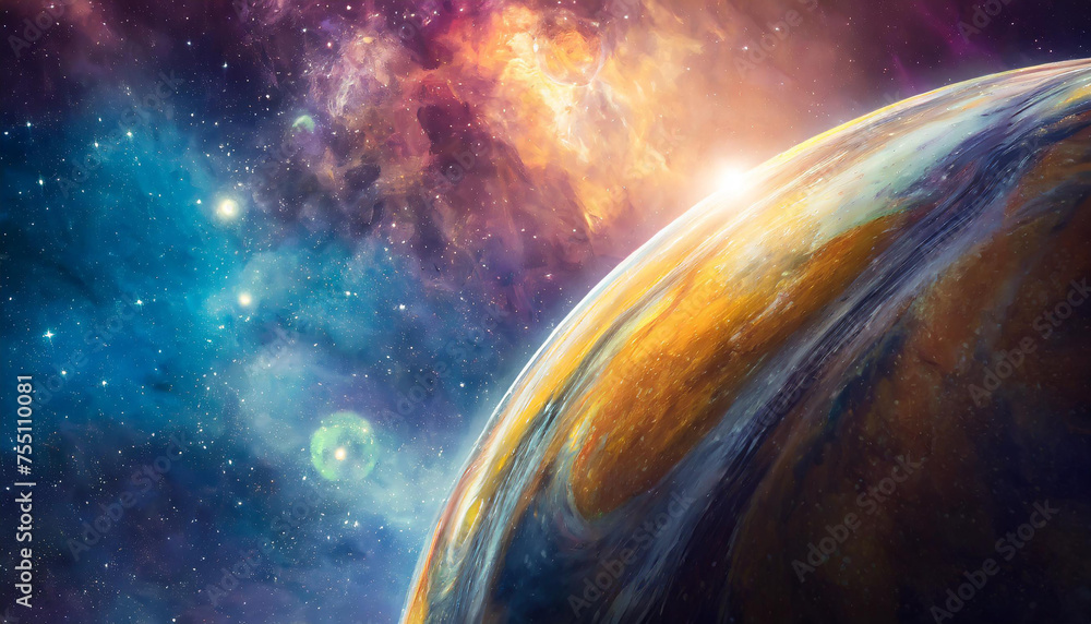 Wall mural infinite universe with stars and galaxies. sci-fi landscape with planets. open space.