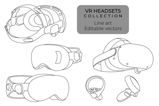VR headset metaverse line drawing outline editable vector  tech product collection	