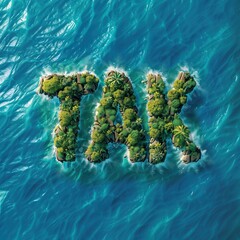 Tak dla wysp! Wyspa w kształcie słowa tak. Napis brzmi tak. Przygoda i wakacje dają ci znak. Powiedz tak nadmorskiemu kurortowi.  Biuro podróży, turystyka i radość. Post + prezentacja - obrazy, fototapety, plakaty