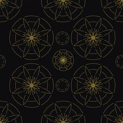 Seamless pattern with vector flowers. Golden stylish circles. For website, wallpaper