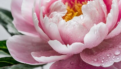 close up of delicate pink flower petals of peony with water drops sensuality and femininity concept