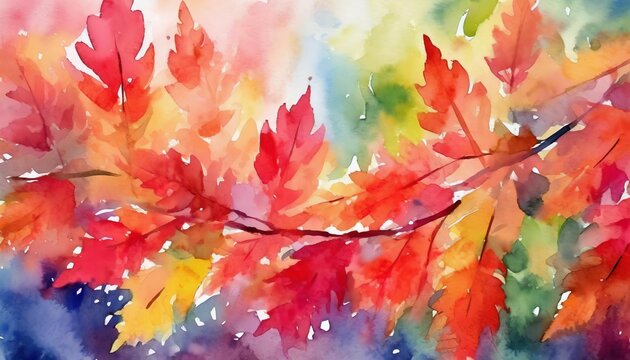 watercolor painting of red and orange leaves in a field the leaves have different shades and create a sense of depth the background is soft and diffused peaceful and serene vibes
