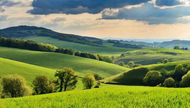 rolling hills and meadows a picturesque landscape of tranquility