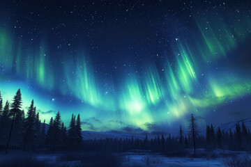 aurora borealis in the forest - obrazy, fototapety, plakaty