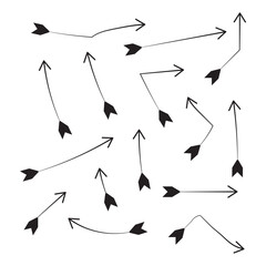 Doodle vector arrows and design elements. Hand drawn set of icons, frames, borders, arrows in cartoon style. Elements for infographics. Isolated on white background in eps 10.