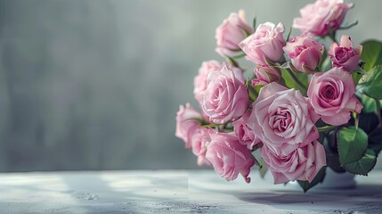 a woman holding a bouquet of David Austin roses in a studio photo with a soft depth of field against a light background.