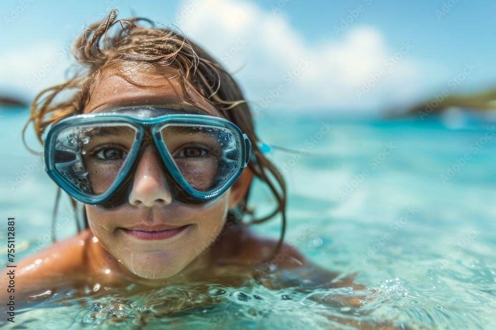 Poster child at diving lessons. background with selective focus and copy space