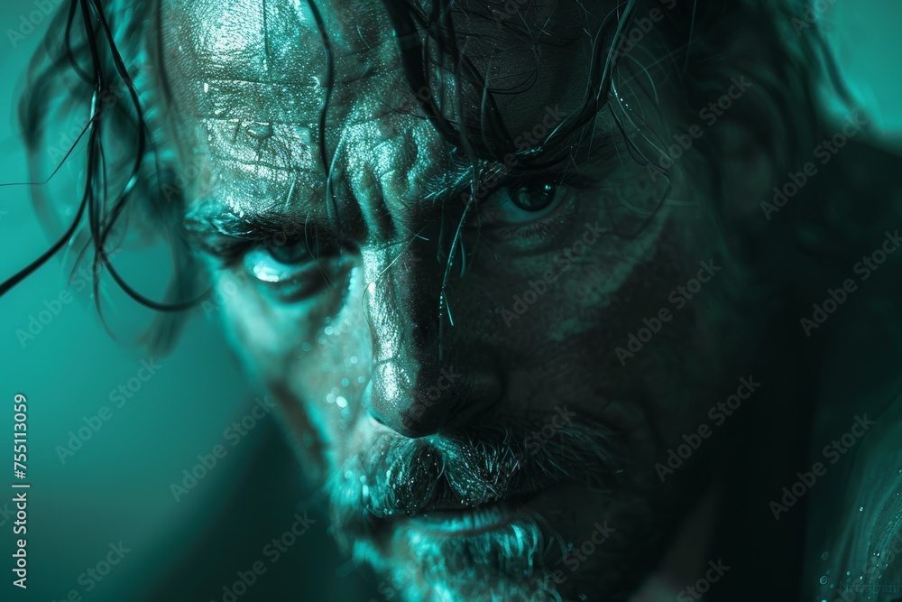 Poster a man with a beard and a beard is looking at the camera