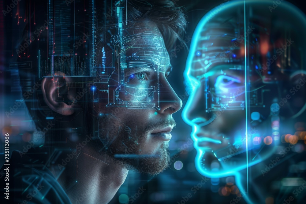 Aufkleber a man's face is reflected in a computer screen