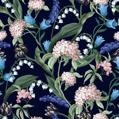 Seamless pattern with spring flowers. Vector. - 755113298