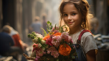 girl with a bouquet of flowers