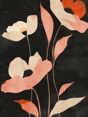 Artistic depiction of colorful flowers painted on a dark black canvas, creating a striking contrast and vibrant focal point.