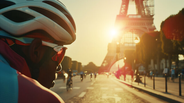 AI Generated Image. Road cyclers in summer Paris international sport event
