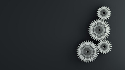 Gears on a dark background with copy space. 3d illustration
