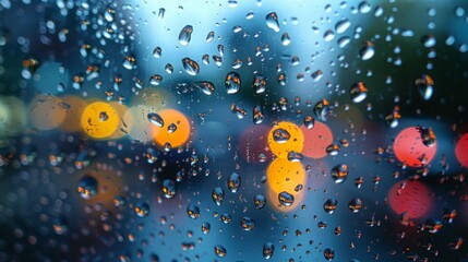 Obraz na płótnie Canvas View of rain drop on the window with bokeh sun light background. Generative AI