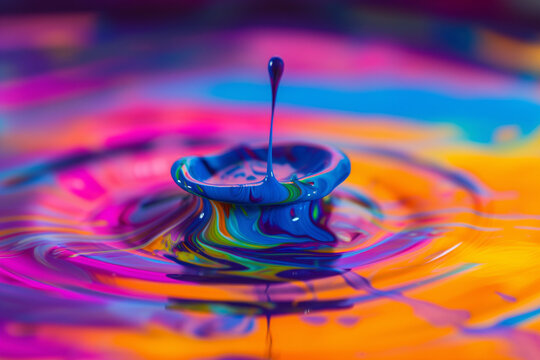 AI Generated Image. Macro image of the multicolor oil paint drop