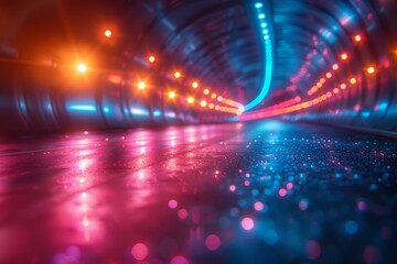 Fototapeta na wymiar Illuminated Tunnel With Reflections