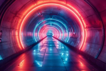 Illuminated Tunnel With Red and Blue Lights