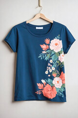 Blue t shirt with flowers design on display