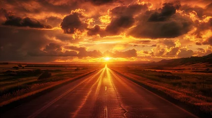 Papier Peint photo Lavable Brun a highway going to heaven, sunset over the road, road to heaven