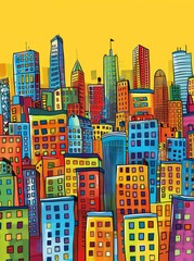 Obraz premium Urban city skyline in cartoon style.