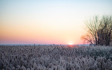 Sunset over a  Is white field