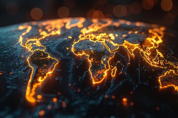 Glowing World Map on Black Surface