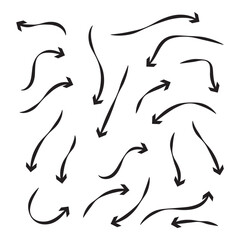 Fototapeta premium Arrows set, hand drawn doodle direction twist indicators, pointers and scroll elements. Collection of swirly various dynamics shapes. Isolated on white background. Vector illustration eps 10.