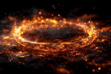 Abstract Golden Ring on Black Background