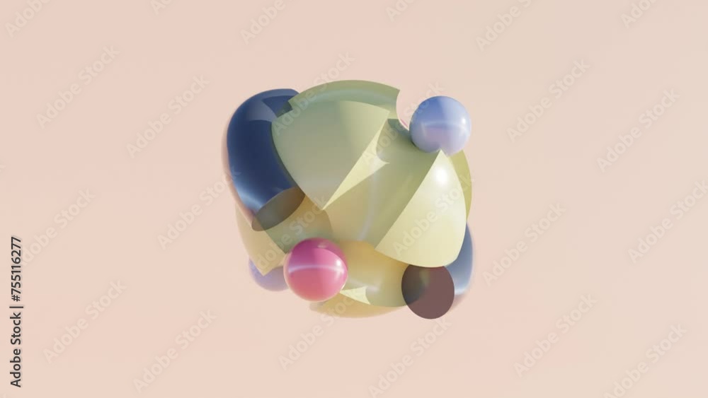 Poster dynamic geometric spheres: abstract 3d animation with rolling balls