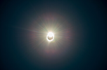 Total Solar Eclipse, sun covered by the moon in the sky - 755116447