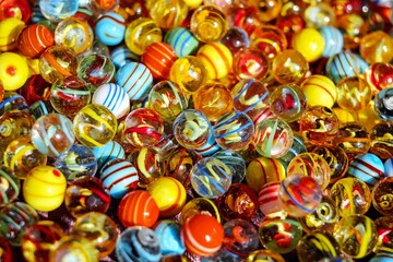 Multicolored marbles create a miniature universe of hues, each sphere a tiny explosion of vibrant...