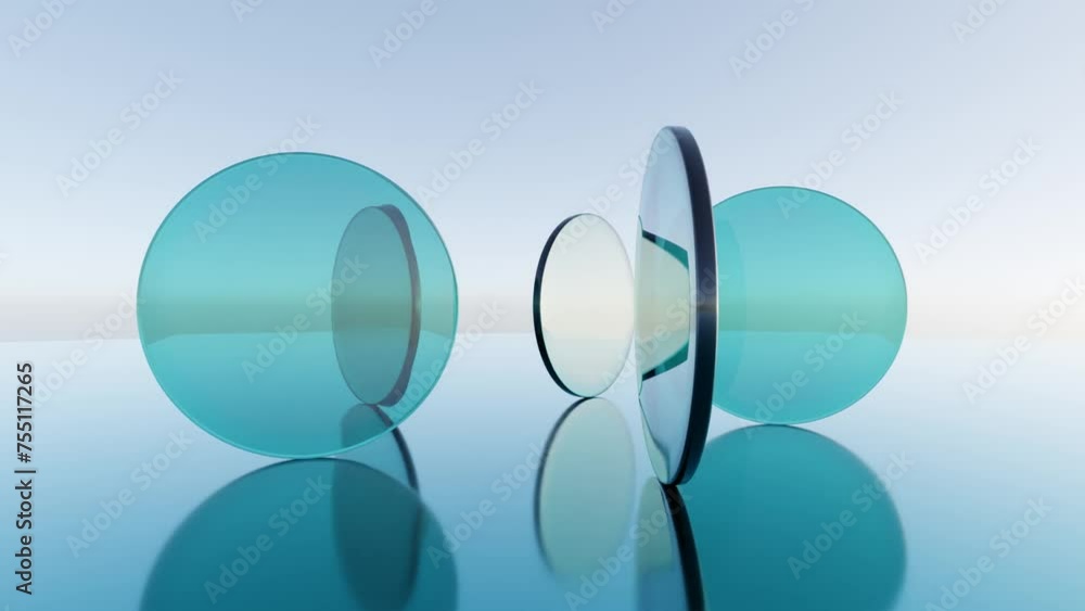 Aufkleber translucent green disks: abstract 3d animation on mirrored surface