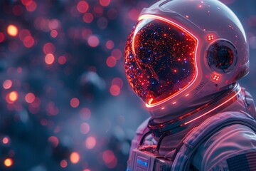 Astronaut in Space Suit With Red Light - obrazy, fototapety, plakaty