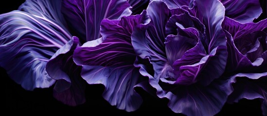 A beautiful purple flower with vibrant petals, set against a contrasting black background, showcasing the stunning details of a terrestrial plant in shades of magenta, violet, and electric blue