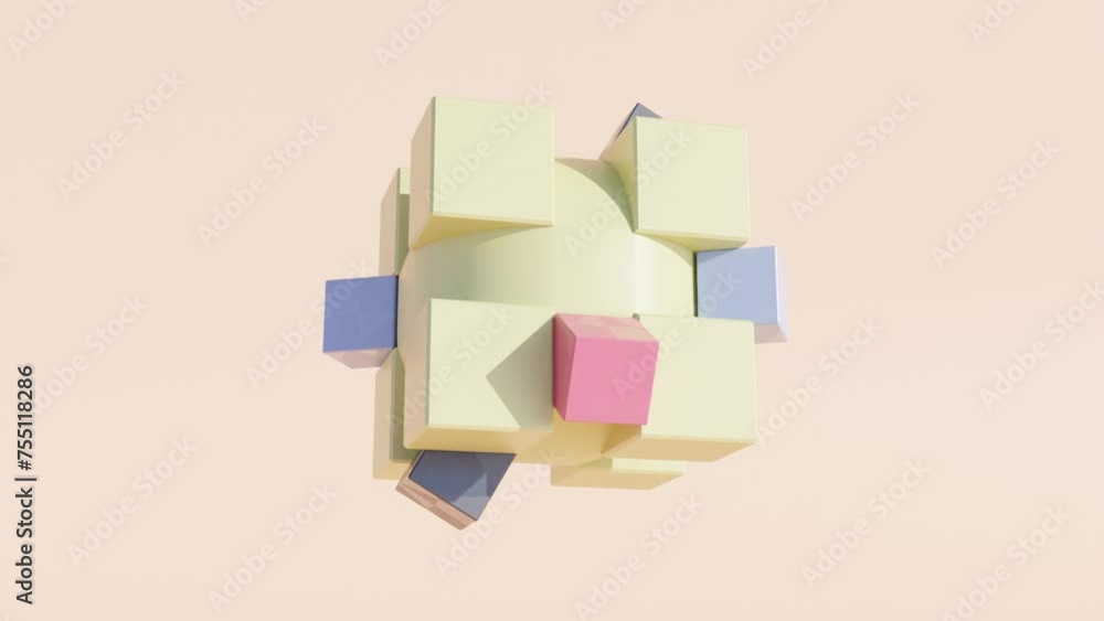 Aufkleber square cubic channels: dynamic 3d animation on modern background with rotating cubes