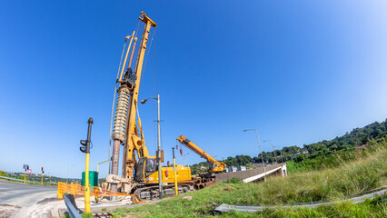 Construction Vertical Pylon Column Foundation Drilling Heavy Machine Bridge Highway