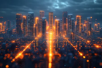 Foto op Plexiglas Illuminated Cityscape at Night © Ilugram