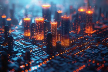 Futuristic Cityscape With Bright Lights