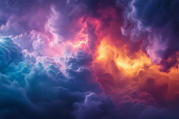 Fototapeta na wymiar Colorful Sky With Clouds and Stars