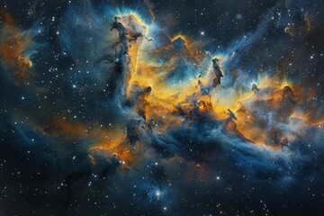 Starry Space Scene Illuminated by Amazing Nebula