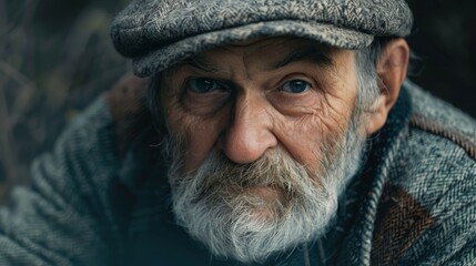 Fototapeta premium Elderly Man With Grey Beard Wearing Hat