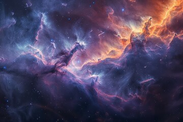 Colorful Space With Stars and Clouds - obrazy, fototapety, plakaty