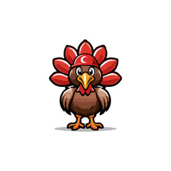 Thanksgiving Turkey Bird Cartoon Mascot Character. Vector Illustration Flat Design Isolated On White Background