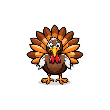Thanksgiving Turkey Bird Cartoon Mascot Character. Vector Illustration Flat Design Isolated On White Background