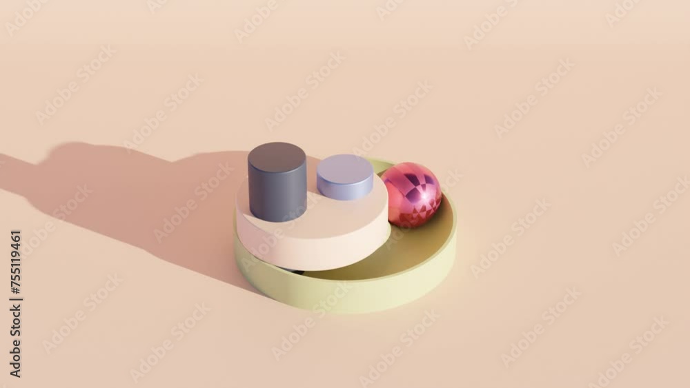 Poster circular carousel: 3d geometric animation on modern background with rotating orb