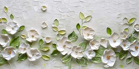 A decorative flower painting with thick oil painting texture effect. Thick paint three-dimensional effect flowers rich in details. Simple and modern flower painting. - obrazy, fototapety, plakaty